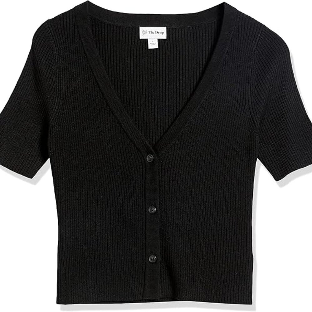 The Drop Women's Akira Cropped Ribbed V-neck Cardigan Sweater M
